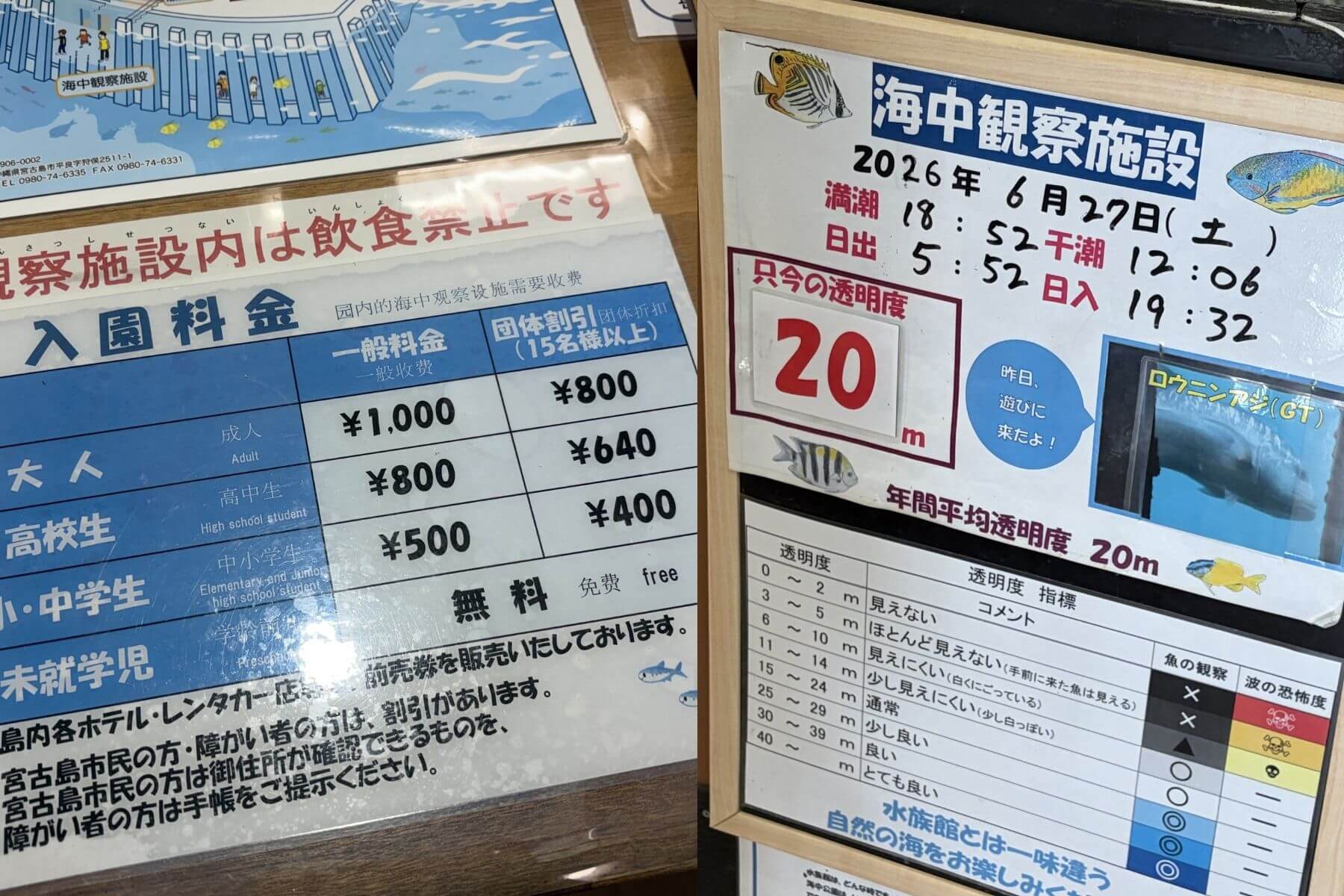 宮古島景點地圖#17：海中公園門票價格與能見度表